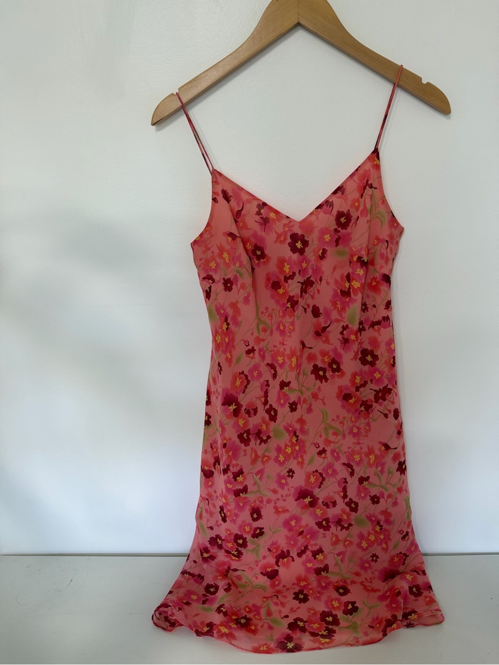 Ann Taylor 100% Silk Pink Floral Satin Silk Blend Strappy V-Neck Slip Dress 4
